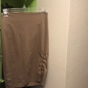 Khaki colored skirt modest length